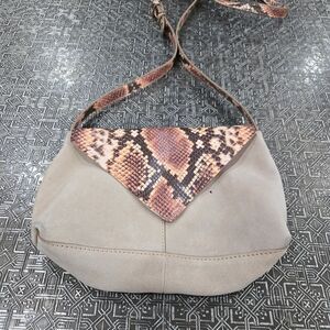Vince Camuto Tan Leather/ Embossed Snakeskin Crossbody Bag